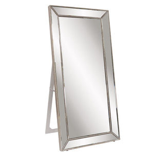 Howard Elliott Titus Oversized Floor Mirror With Silver Leaf Beaded Frame - Perfect For Dressing & Sitting Rooms Silver Wood 99129-howard-elliott