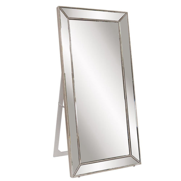 Howard Elliott Titus Oversized Floor Mirror With Silver Leaf Beaded Frame - Perfect For Dressing & Sitting Rooms Silver Wood 99129-howard-elliott
