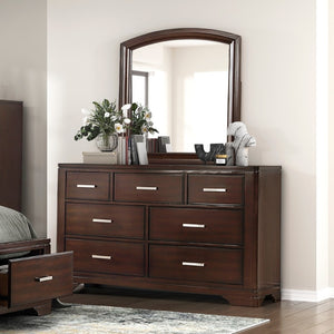 English Elm Modern Birch Veneer Dresser with Curved Mirror Seven Drawers Chrome Pulls Bedroom Cherry B011S02343