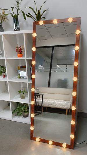 English Elm Hollywood Full Length LED Mirror with 22 Bulbs, 3 Color & Brightness Modes, Walnut Frame, Touch Control W708P297645
