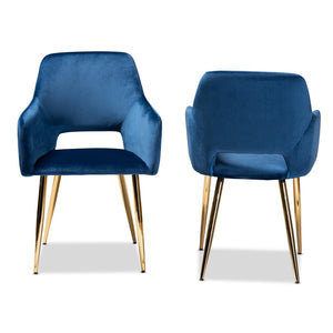 Baxton Studio Baxton Studio Germaine Luxe Navy Velvet Dining Chairs Set with Gold Metal Legs for Glamorous Style DC144-Navy Blue Velvet/Gold-DC