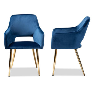 Baxton Studio Baxton Studio Germaine Luxe Navy Velvet Dining Chairs Set with Gold Metal Legs for Glamorous Style DC144-Navy Blue Velvet/Gold-DC