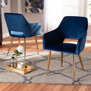 Baxton Studio Baxton Studio Germaine Luxe Navy Velvet Dining Chairs Set with Gold Metal Legs for Glamorous Style DC144-Navy Blue Velvet/Gold-DC