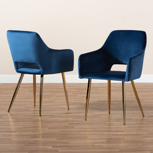 Baxton Studio Baxton Studio Germaine Luxe Navy Velvet Dining Chairs Set with Gold Metal Legs for Glamorous Style DC144-Navy Blue Velvet/Gold-DC