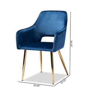 Baxton Studio Baxton Studio Germaine Luxe Navy Velvet Dining Chairs Set with Gold Metal Legs for Glamorous Style DC144-Navy Blue Velvet/Gold-DC