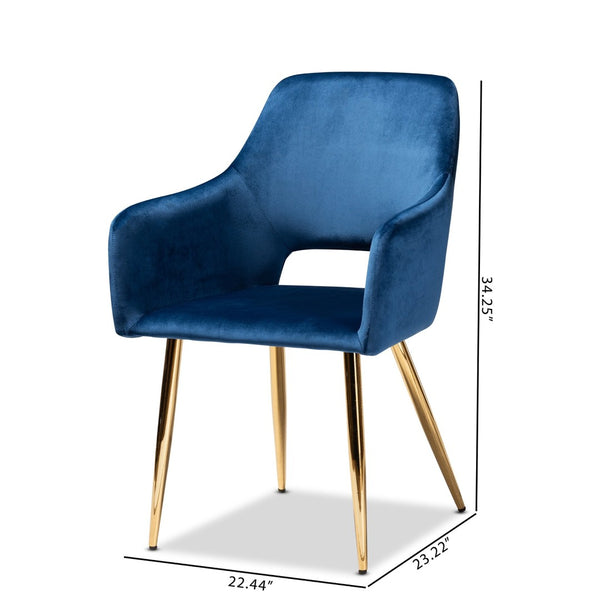 Baxton Studio Baxton Studio Germaine Luxe Navy Velvet Dining Chairs Set with Gold Metal Legs for Glamorous Style DC144-Navy Blue Velvet/Gold-DC