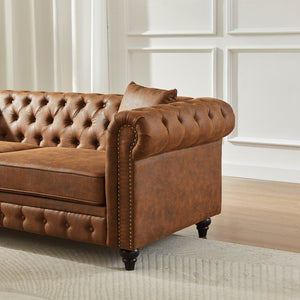 English Elm Fx Chesterfield Sofa Hand Tufted Tech Fabric Three Seat Living Room Couch Brown W1926S00107