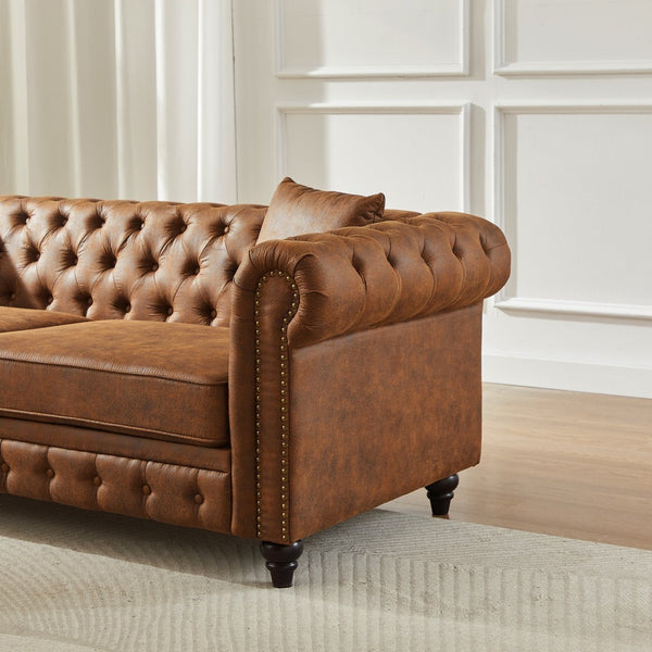 English Elm Fx Chesterfield Sofa Hand Tufted Tech Fabric Three Seat Living Room Couch Brown W1926S00107