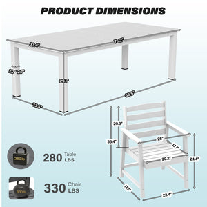 English Elm 7-piece Outdoor Dining Set with Spacious 75" HDPE Table, Aluminum Legs and Waterproof Chairs, Durable White T3898S00002