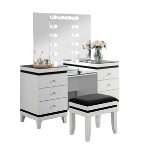 English Elm Contemporary Glam Vanity with Rhinestone Trim and Tempered Glass Top, High Gloss Finish, Illuminated Appeal Black,White 38 L x 23 W x 35 H B2741S00684