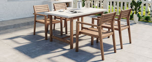 English Elm U_style Solid Acacia Wood Outdoor Dining Set Seats Four with Umbrella Hole Patio Light Brown,Light Gray WY000477AAD