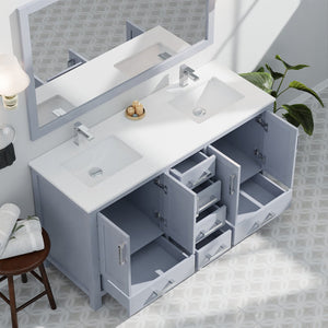English Elm Dark Grey Double Bath Vanity Set With White Quartz Top, Chrome Faucet & 58" Mirror For Elegance B2731S00993