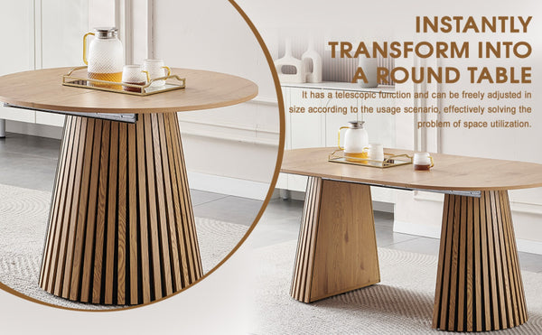 English Elm Wooden Dining Table - Extendable Space-Saving Design For Dining, Office, Or Coffee Use, Stylish Oval Top W3590P355171-GIGA