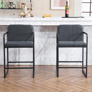 English Elm Set Of 2 Stylish Dark Gray Upholstered Counter Height Bar Stools With Armrests For Modern Dining W1901P225274-GIGA