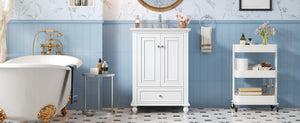 English Elm 24'' French Style Bathroom Vanity with Ceramic Sink Soft Close Cabinet and Drawer White N710P411227K