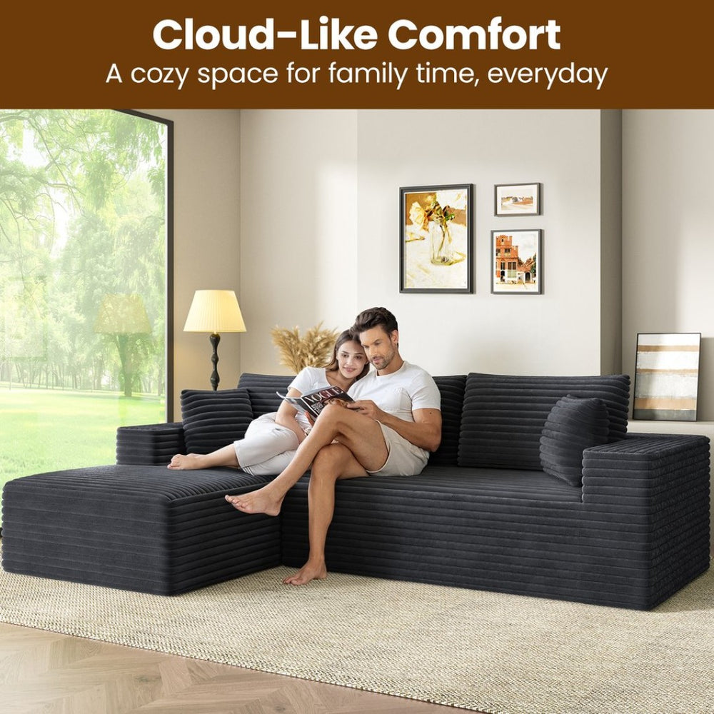 English Elm Aurora Velvet Three Seat Sectional Sofa Memory Foam Fill Modern Apartment Living B2716S00001
