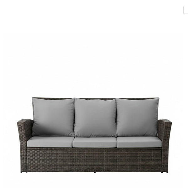 English Elm 67.7" Outdoor Wicker Three Seat Sofa High Back Pe Frame Patio Lounge Furniture Gray B082P455184