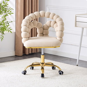 English Elm Set of Velvet Bubble Chair with Sculptural Linked Back and Rolling Caster Base for Office Beige,Gold W1512P491831