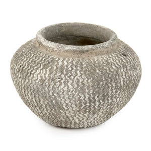 Zentique Distressed cement vase with rustic grey wash finish, vintage industrial charm for shelves & tabletops W11.5 x H8.5 x D11.5 9917L A866