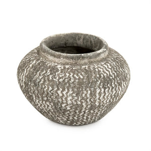 Zentique Distressed cement vase with rustic grey wash finish, vintage industrial charm for shelves & tabletops W10 x H6 x D10 9917S A866