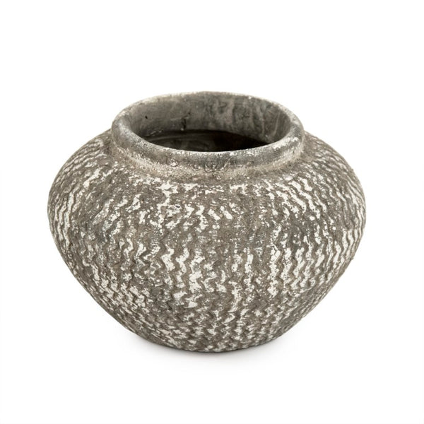 Zentique Distressed cement vase with rustic grey wash finish, vintage industrial charm for shelves & tabletops W10 x H6 x D10 9917S A866