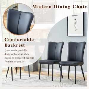 English Elm Black Wood Grain Mdf Dining Table Set Seats Six with Pu Leather Stripe Chairs W1151S04428