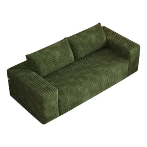 English Elm 78.8" Corduroy Three Seat Sofa Deep Cushioned Low Profile Couch for Modern Living Rooms Green W2824P409858