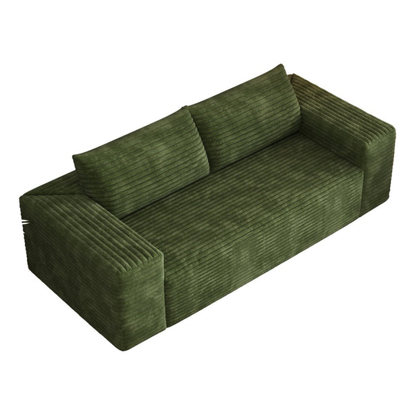 English Elm 78.8" Corduroy Three Seat Sofa Deep Cushioned Low Profile Couch for Modern Living Rooms Green W2824P409858
