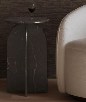 Basset Mirror Abbey Brown Accent Table - Modern Minimalist Design With Solid Italian Marble For Chic Spaces Brown Marble 9918-lr-223