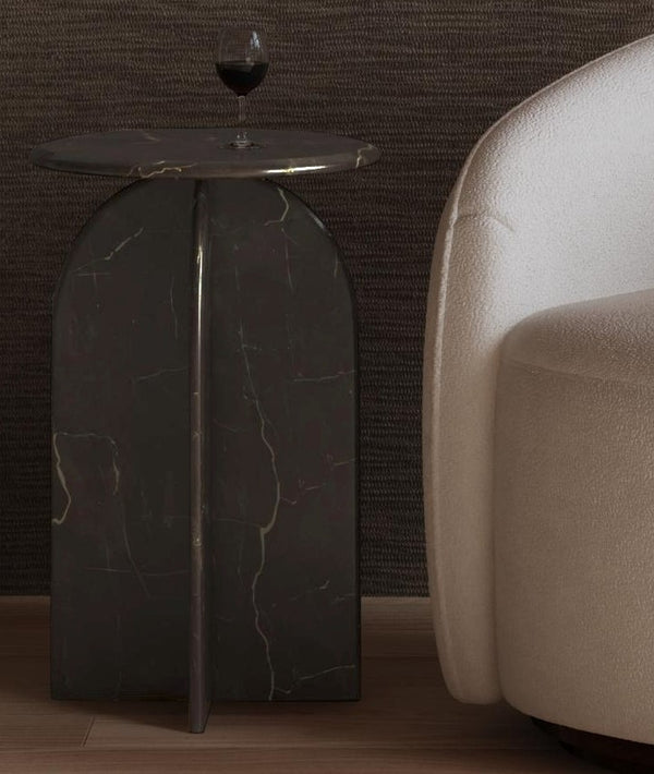 Basset Mirror Abbey Brown Accent Table - Modern Minimalist Design With Solid Italian Marble For Chic Spaces Brown Marble 9918-lr-223