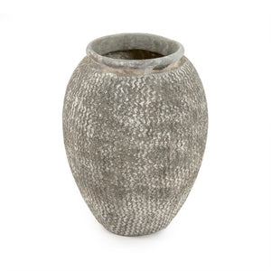 Zentique Distressed cement vase with rustic grey wash finish, vintage industrial charm for shelves & tabletops W11.5 x H16 x D11.5 9918S A866