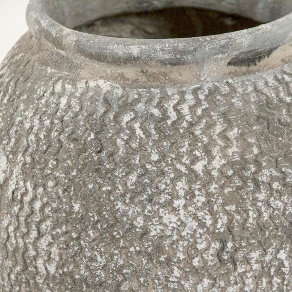 Zentique Distressed cement vase with rustic grey wash finish, vintage industrial charm for shelves & tabletops W11.5 x H16 x D11.5 9918S A866