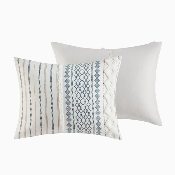 English Elm Full/Queen Kara Cotton Jacquard Duvet Cover Set – OEKO-TEX, button closure, ties, global striped & diamond design Multicolor 11.81 L x 9.84 W x 5.51 H B03596509