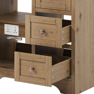 English Elm 84" Double Sink Vanity with Stone Countertop Six Soft Close Drawers and Silver Knobs Wood N817P404196B