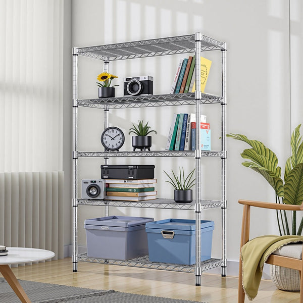 English Elm 1750 Lbs Carbon Steel Five Tier Wire Shelving Unit Heavy Duty Garage Storage Rack Chrome W5386P480701