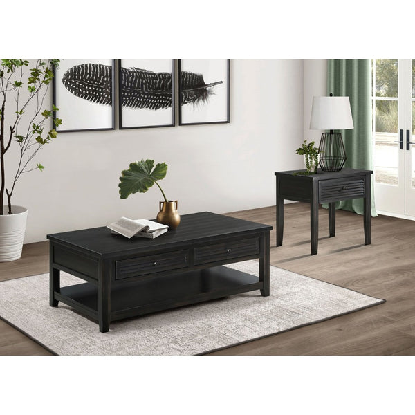 English Elm Sutter Planked Wood Coffee Table with Louvered Drawers for Farmhouse Living Rooms B062P441046