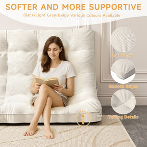English Elm 8 Inch Foldable Corduroy Floor Mattress Full Size Sofa Bed Guest Sleeping Pad Beige T3210P477353