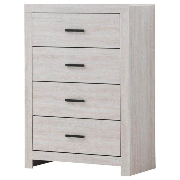 English Elm Geary Coastal White 4-Drawer Chest Dresser — Airy Coastal Finish, Spacious Storage, Classic Pull Handles B062P331059