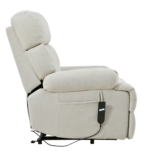 English Elm Oversized Power Lift Recliner Chair with Remote Control, Spacious Fabric Seat and Side Pocket for Comfort and Support Light Gray W1028P261273