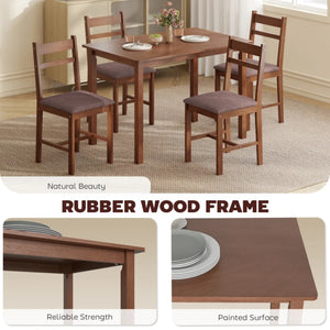 English Elm Kitchen Farmhouse Dining Set Rubberwood Table Four Padded Linen Chairs Compact Nook Brown,Light Brown T3971P459278