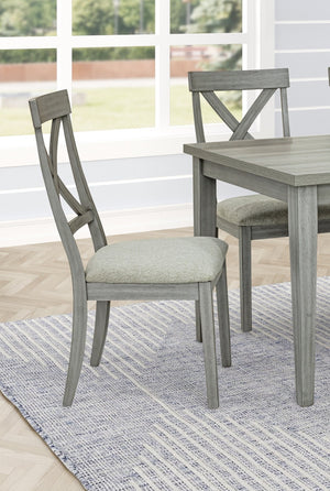 English Elm Beautiful Gray Upholstered Slatted Back Wooden Dining Chairs Set of Two Contemporary B011P284435