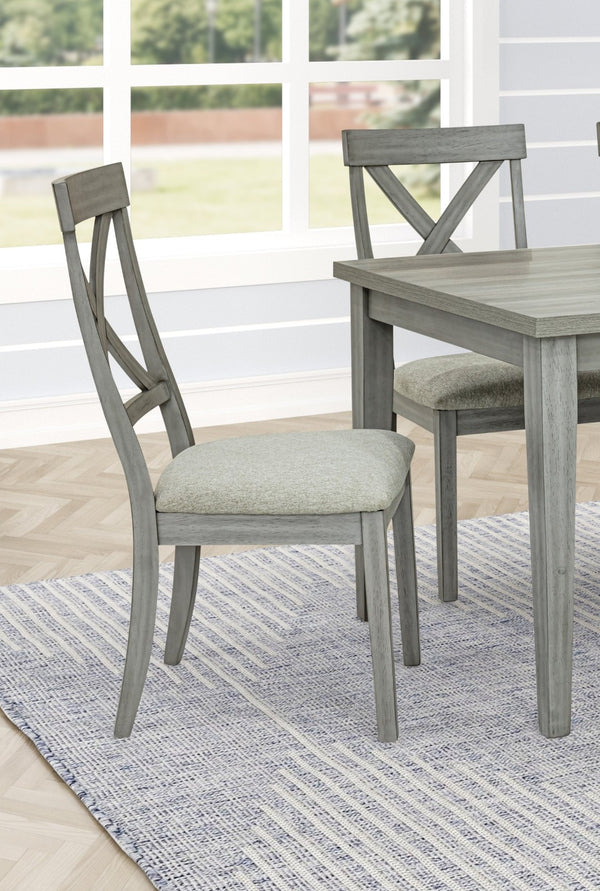 English Elm Beautiful Gray Upholstered Slatted Back Wooden Dining Chairs Set of Two Contemporary B011P284435