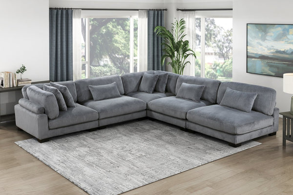 English Elm 1Pc Modern Modular Armless Chair In Plush Gray Corduroy – Versatile Seating With Matching Pillow! B011P220981