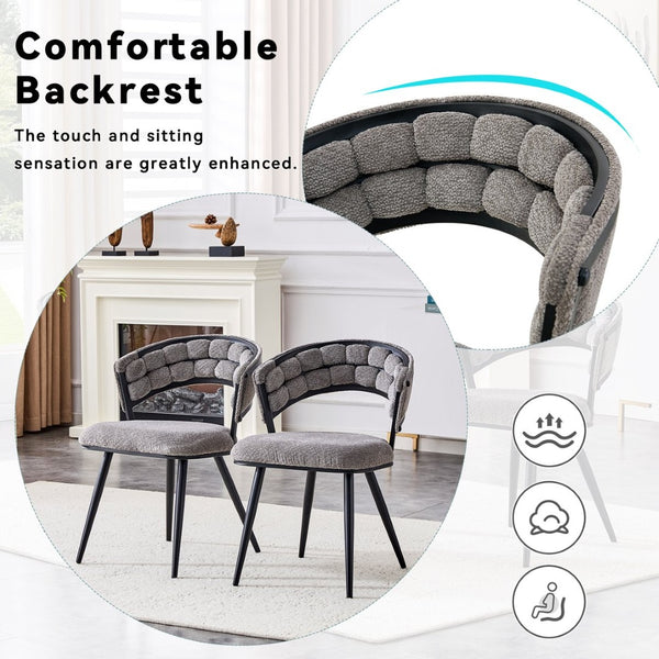 English Elm Set of 2 Chenille Tufted Dining Chairs with Metal Legs Modern Kitchen Seating Black,Gray W3875P370854