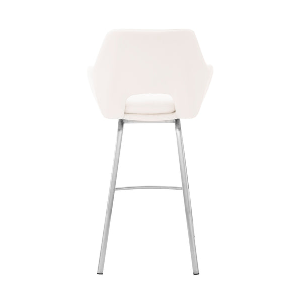 English Elm Freya 30" Swivel Bar Stool in White Faux Leather with Brushed Stainless Steel Base — Durable, Stylish Comfort B2736P268545