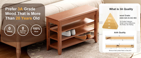 English Elm Adjustable Solid Rubberwood Storage Bench with Hidden Compartment for Entryway or Bedroom W2987P337970