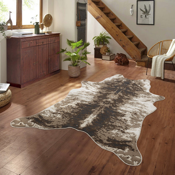 English Elm Hide Elegant Brown & Ivory 5 Ft. X 7 Ft. Area Rug – Durable, Kid-Friendly, Stain Resistant Design B186P316846