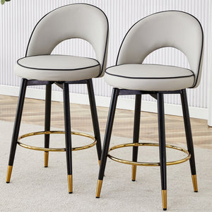 English Elm 360 Swivel Pu Leather Barstools Set of Two with Matte Black Legs for Kitchen or Bar W1151P265583