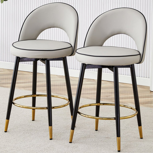 English Elm 360 Swivel Pu Leather Barstools Set of Two with Matte Black Legs for Kitchen or Bar W1151P265583