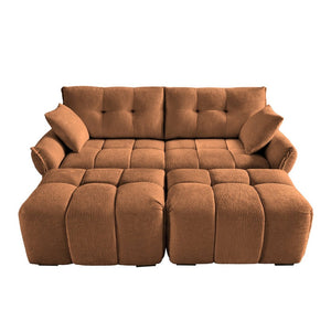 English Elm 2 Seater Chenille Sofa with Ottomans Tufted Plush Couch for Apartment Living Room Burnt Orange W714S01661